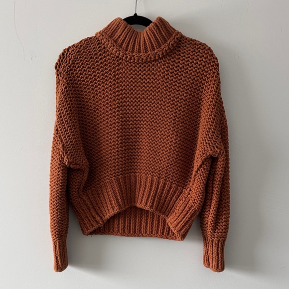 Free People Sweaters - Free People My Only Sunshine Chunky Knit Turtleneck Sweater in Rust Orange